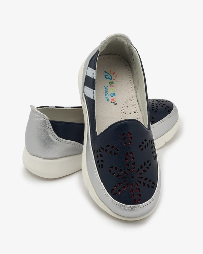 Dziewczęce srebrno - granatowe tenisówki slip on Ewesgi - Obuwie