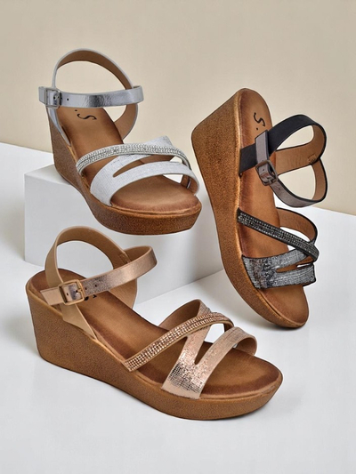 Royalfashion Ženske wedge sandale z diamanti in bleščicami Eclat