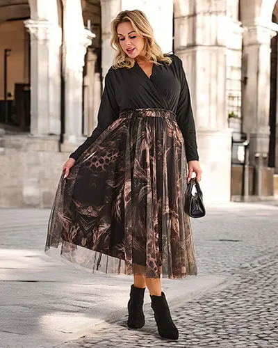 Royalfashion Ženski dvoslojni midi suknja
