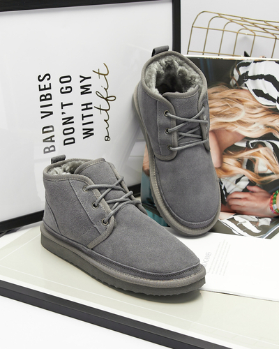 Royalfashion Szare wiązane damskie buty a'la śniegowce z futerkiem Miusho