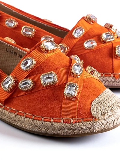 Royalfashion Pomarańczowe damskie espadryle z kryształkami Wamba