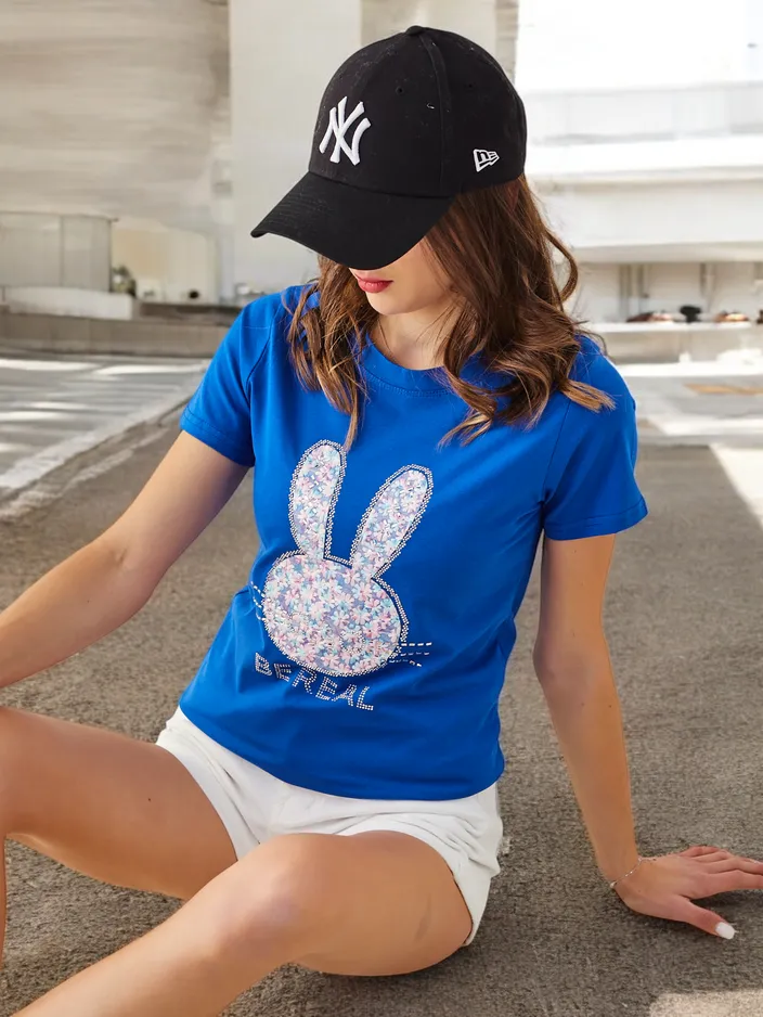 Royalfashion Ženska bombažna majica Zajček Povej, da bodi realen