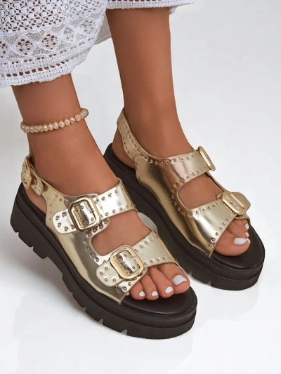 Royalfashion Sandale de damă cu talpă mai groasă și pietre ornamentale Rocky Chic