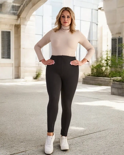 Royalfashion Czarne klasyczne damskie ocieplane legginsy PLUS SIZE