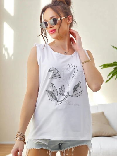 Royalfashion bombažna ženska majica brez rokavov z rhinestones CVEKE