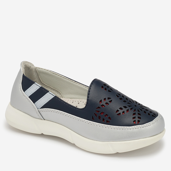 Dziewczęce srebrno - granatowe tenisówki slip on Ewesgi - Obuwie