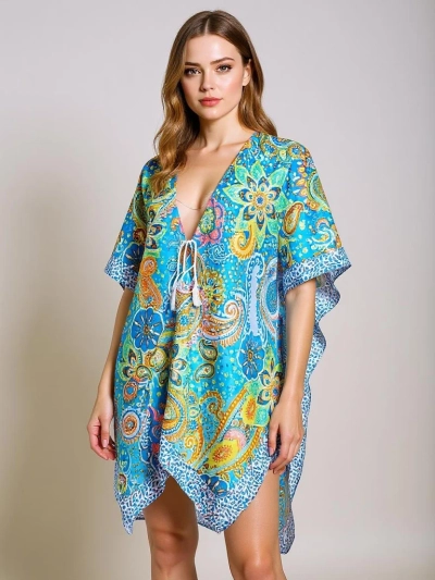 Sukienka Pareo Aurora Riviera – pisana tkanina Royalfashion, V-izrez