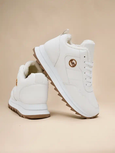 Royalfashion Alba Ženski topli športni copati iz belega ekološkega usnja na platformi