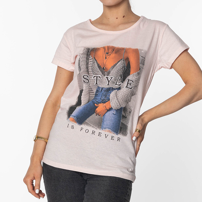 Royalfashion Damska różowa koszulka z nadrukiem