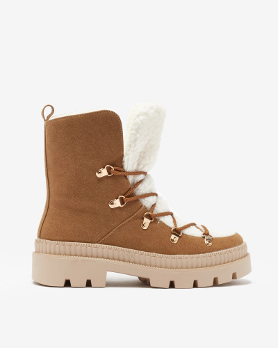 Royalfashion Ženski izolirani škornji traper z ovčjo kožo v kamelji barvi Lery Walk