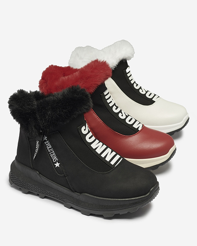 Royalfashion Czerwone damskie ocieplane botki z futerkiem Scherr