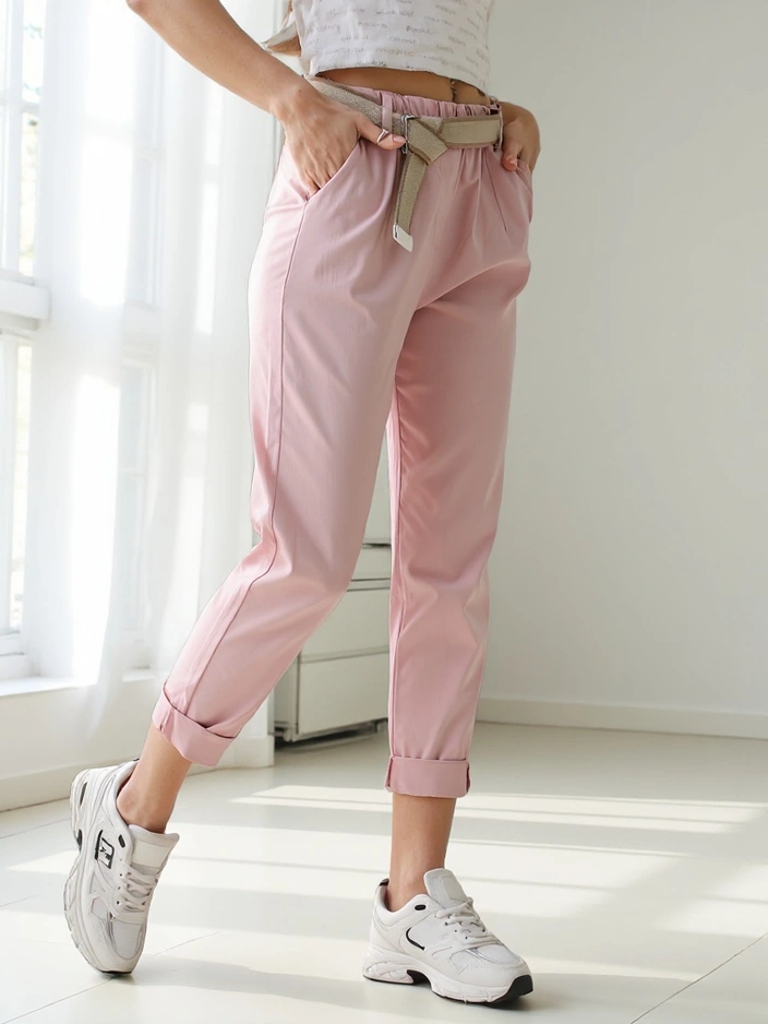 Royalfashion viskozne ravne ženske hlače z pasom