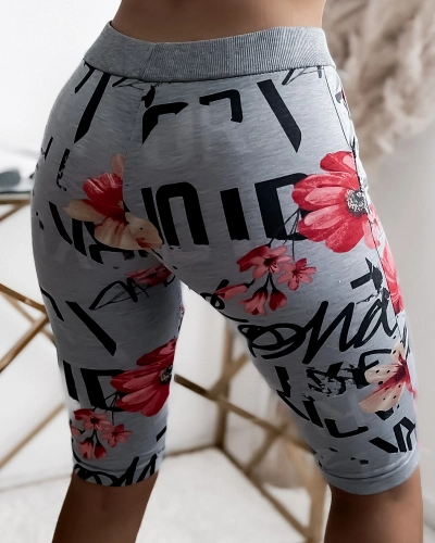 Royalfashion Sivo-rdeče ženske 3/4 hlače s potiskom PLUS SIZE