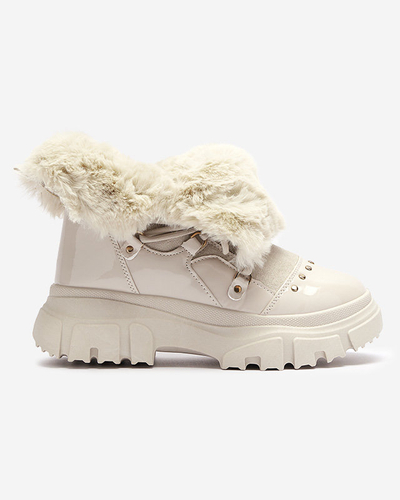 Royalfashion Beżowe damskie sznurowane buty a'la śniegowce Fentes