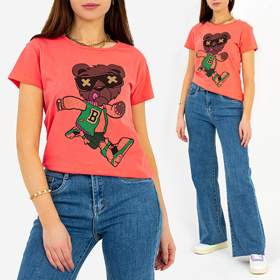 Royalfashion Damska koralowa koszulka z nadrukiem