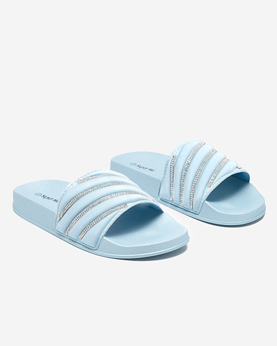 Royalfashion Niebieskie damskie klapki z cyrkoniami Mytaris