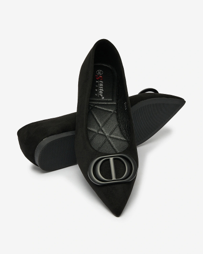 Royalfashion Črne ženske balerinke s koničastimi petami in okrasom na nosu Tidita