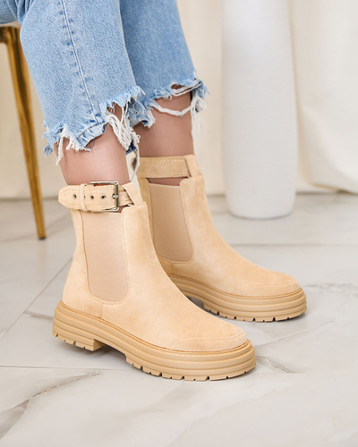 Royalfashion Bež ženski škornji z okrasnim trakom Loffdo