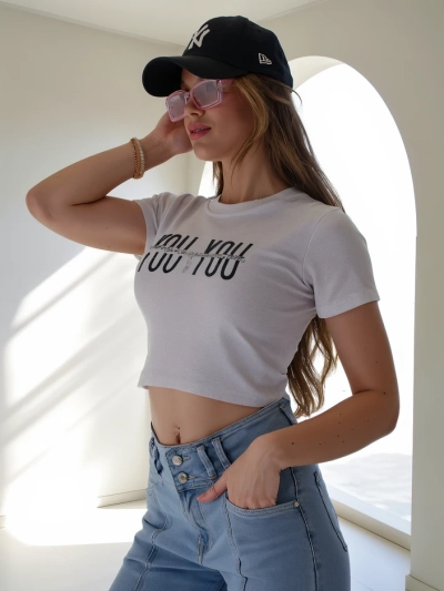 Royalfashion Ženski bombažni crop top z napisom