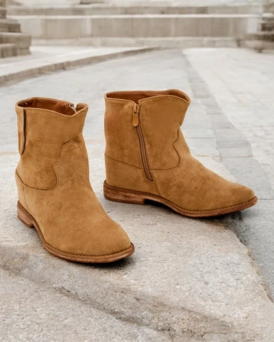 Royalfashion smeđe čizme do gležnja s kaubojskim stilom na pokrivenoj peti Patorias