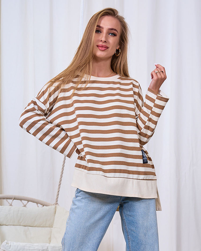 Royalfashion Dolga ženska bluza z rjavimi črtami