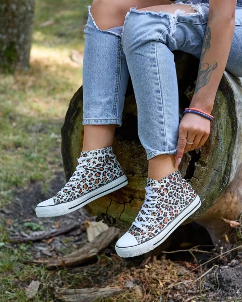 Royalfashion Bež Ženske visoke superge z modnim vzorcem Jungle Jive