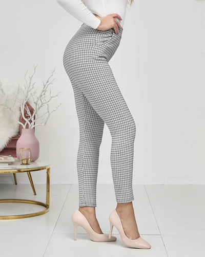 Royalfashion Szaro- czarne ocieplane damskie tregginsy w kratkę