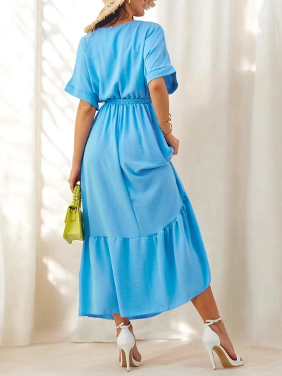 Royalfashion Ženska midijaka obleka s kratkimi rokavi in dekorativnimi gumbi