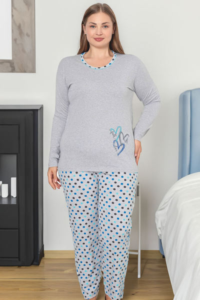 Royalfashion Ženske 2-delne bombažne pižame s pikami PLUS SIZE
