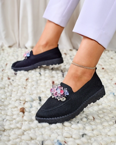 Royalfashion Črni ženski polpravi copati Enweta