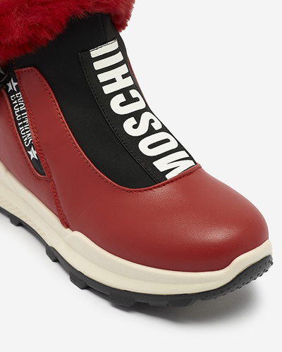 Royalfashion Czerwone damskie ocieplane botki z futerkiem Scherr