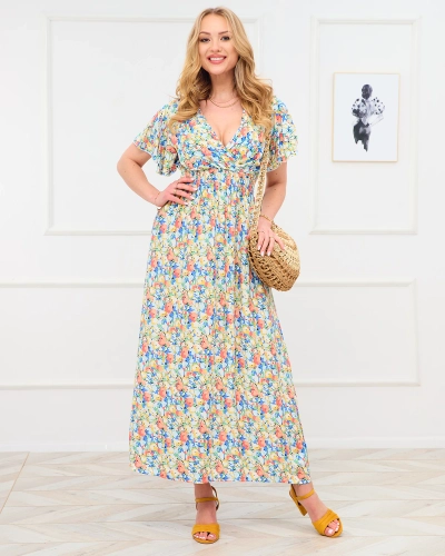 Royalfashion Żółta damska sukienka maxi w kwiaty