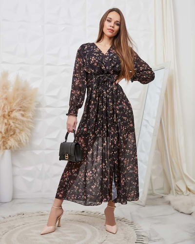 Royalfashion Črna vzorčasta ženska maksi obleka