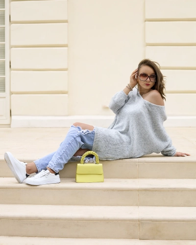 Royalfashion Siv ženski dolg pulover oversize