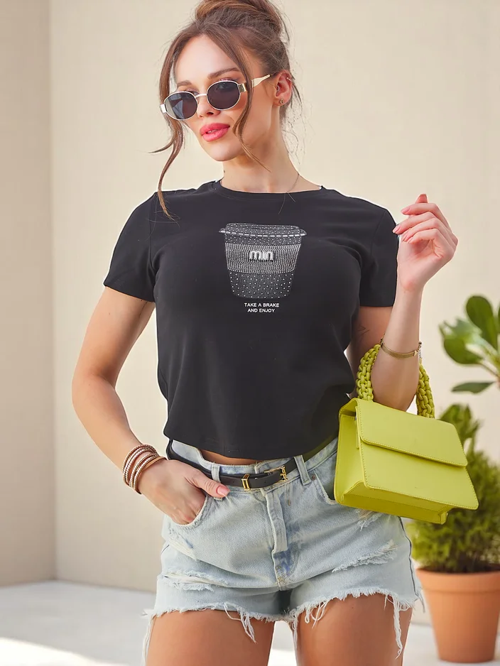 Royalfashion Ženska bombažna majica z natisom iz kamenčkov