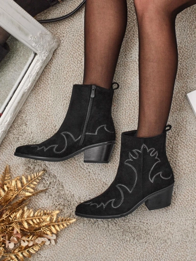 Ženski gležnarji kavbojski stil Velvet Ash – s peto