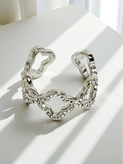 Ariadne Silverita zapestnica s kristali – srebrna, geometrični glamurozen vzorec