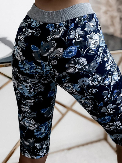 Royalfashion Ženske 3/4 kratke hlače z vzorcem v mornarsko modri barvi PLUS SIZE