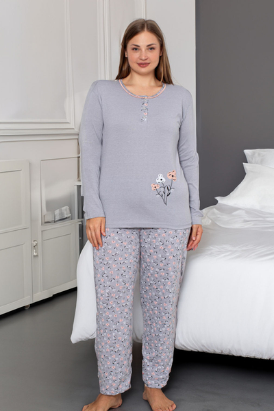 Royalfashion bombaž ženski komplet cvetlični pižama PLUS SIZE