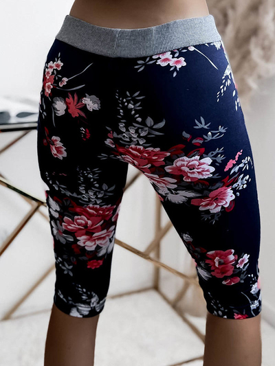 Royalfashion Wzorzyste spodenki damskie 3/4 w kolorze granatowo- czerwonym PLUS SIZE