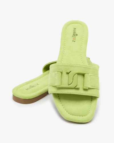 Royalfashion Neonowe zielone damskie klapki z klamerką Rydr