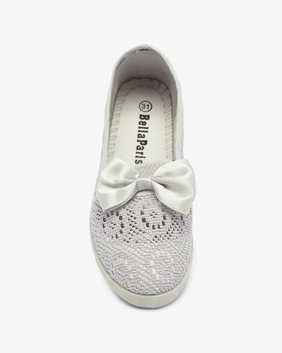 Royalfashion Dziewczęce szare tenisówki slip on z kokardką Sweet Life