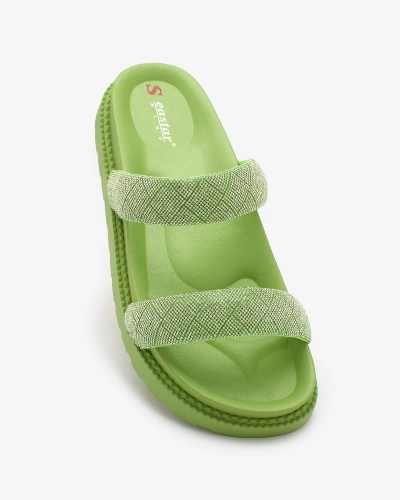 Royalfashion Zielone damskie klapki z cyrkoniami Sparkle Sliders