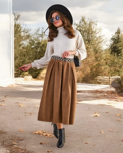 Royalfashion Ženska midi krilo od pliša