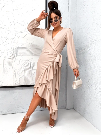 Royalfashion Ženska midi obleka z volančki