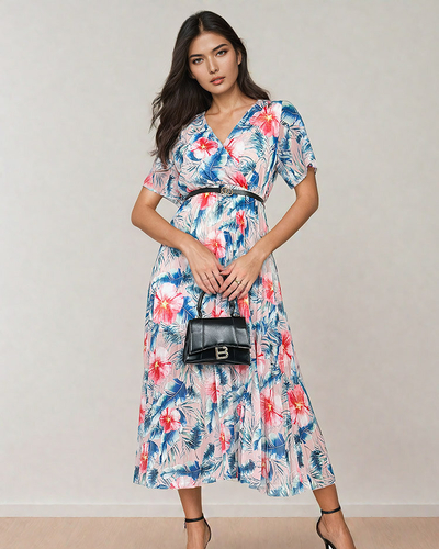 Royalfashion Ženska plisirana cvetlična midi obleka