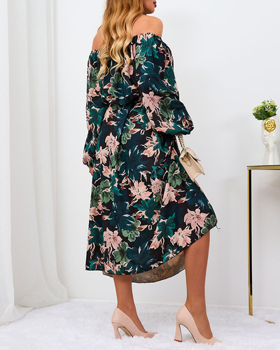 Royalfashion Črno-zelena cvetlična maksi obleka za ženske