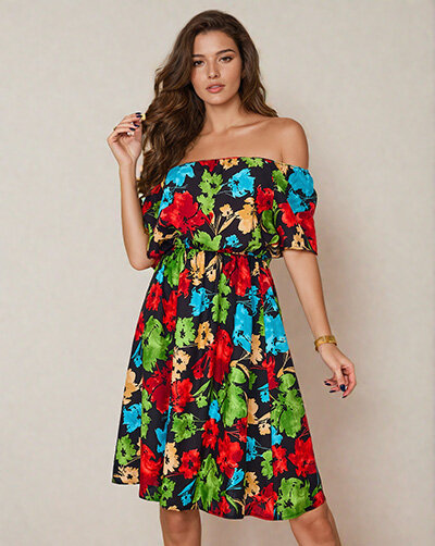 Royalfashion Vzorčena ženska mini obleka a'la hiszpanka