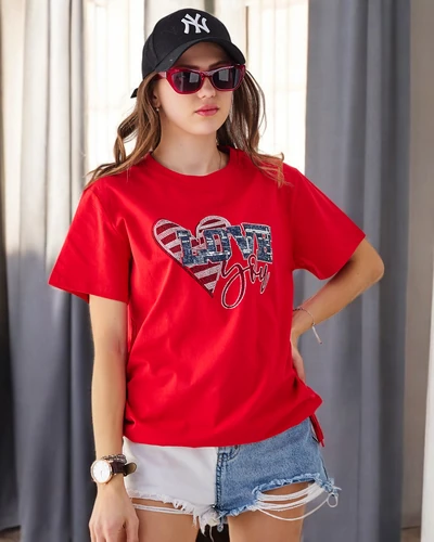 Royalfashion Ženska bombažna majica LOVE z diamanti