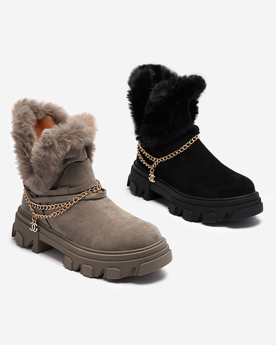 Royalfashion Czarne damskie eko-zamszowe botki z łańcuszkiem Videric